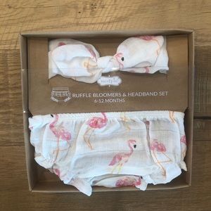 Mud Pie Ruffle Bloomer & Headband Set - Flamingos